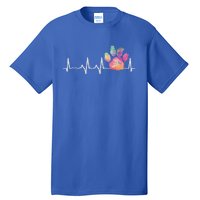 Cute Veterinarian Gift Rainbow Paw Print Heartbeat Vet Tech Gift Tall T-Shirt