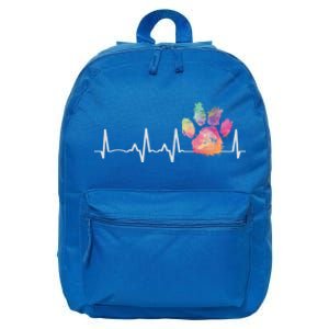 Cute Veterinarian Gift Rainbow Paw Print Heartbeat Vet Tech Gift 16 in Basic Backpack