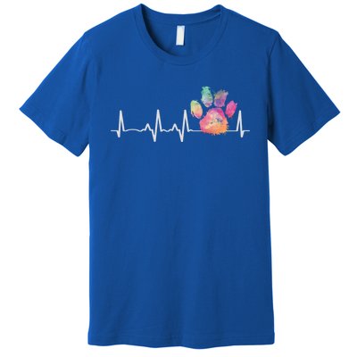 Cute Veterinarian Gift Rainbow Paw Print Heartbeat Vet Tech Gift Premium T-Shirt