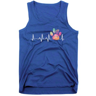 Cute Veterinarian Gift Rainbow Paw Print Heartbeat Vet Tech Gift Tank Top