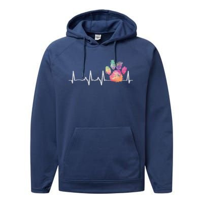 Cute Veterinarian Gift Rainbow Paw Print Heartbeat Vet Tech Gift Performance Fleece Hoodie