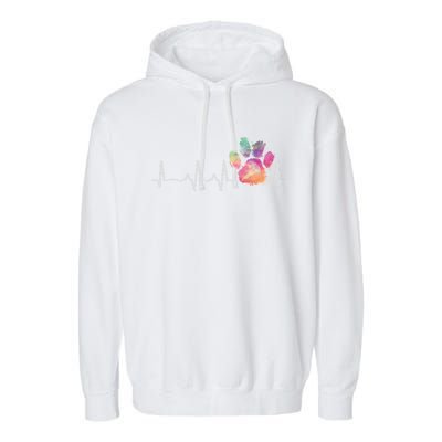 Cute Veterinarian Gift Rainbow Paw Print Heartbeat Vet Tech Gift Garment-Dyed Fleece Hoodie