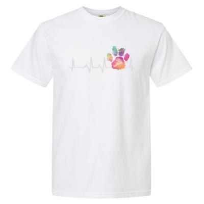 Cute Veterinarian Gift Rainbow Paw Print Heartbeat Vet Tech Gift Garment-Dyed Heavyweight T-Shirt