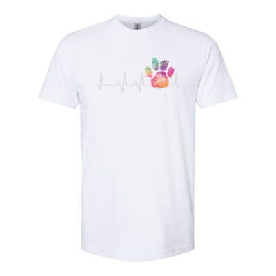 Cute Veterinarian Gift Rainbow Paw Print Heartbeat Vet Tech Gift Softstyle CVC T-Shirt