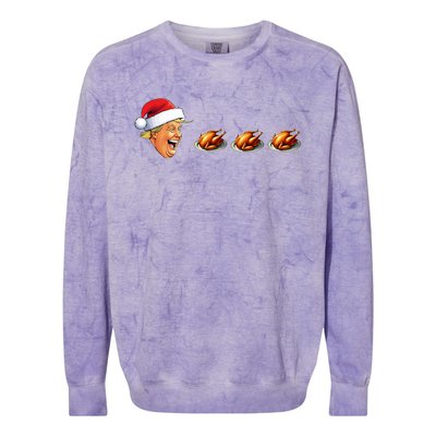 Christmas Video Game Trump Face Eating Turkey Gamer Colorblast Crewneck Sweatshirt