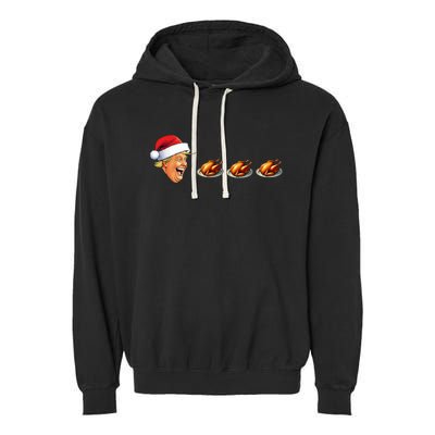 Christmas Video Game Trump Face Eating Turkey Gamer Garment-Dyed Fleece Hoodie