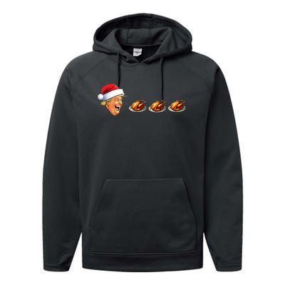 Christmas Video Game Trump Face Eating Turkey Gamer Performance Fleece Hoodie