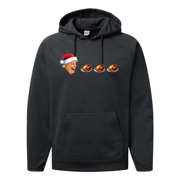 Christmas Video Game Trump Face Eating Turkey Gamer Performance Fleece Hoodie