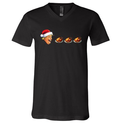 Christmas Video Game Trump Face Eating Turkey Gamer V-Neck T-Shirt