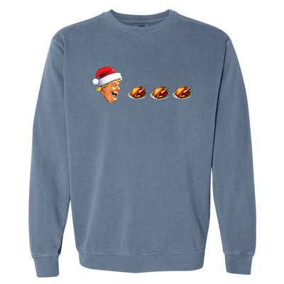 Christmas Video Game Trump Face Eating Turkey Gamer Garment-Dyed Sweatshirt