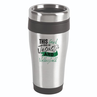 Cool Volleyball Gifts For Funnyn Girl Run On Jesus 16oz Travel Tumbler