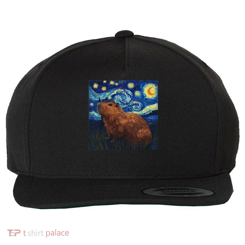 Capybara Van Gogh Style Starry Night Wool Snapback Cap