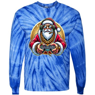 Christmas Video Game Santa Gamer Xmas Gift Tie-Dye Long Sleeve Shirt