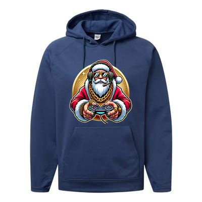 Christmas Video Game Santa Gamer Xmas Gift Performance Fleece Hoodie