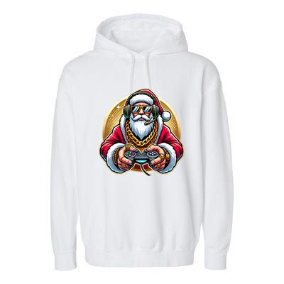 Christmas Video Game Santa Gamer Xmas Gift Garment-Dyed Fleece Hoodie