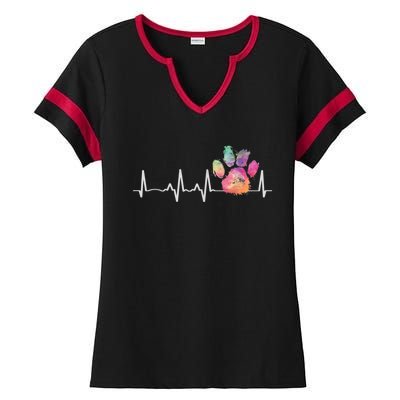 Cute Veterinarian Gift Rainbow Paw Print Heartbeat Vet Tech Gift Ladies Halftime Notch Neck Tee