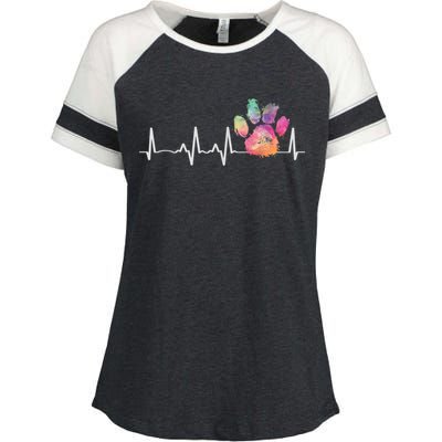 Cute Veterinarian Gift Rainbow Paw Print Heartbeat Vet Tech Gift Enza Ladies Jersey Colorblock Tee