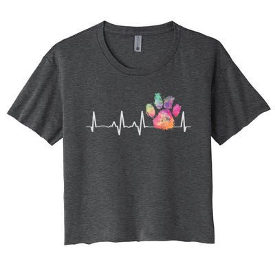 Cute Veterinarian Gift Rainbow Paw Print Heartbeat Vet Tech Gift Women's Crop Top Tee