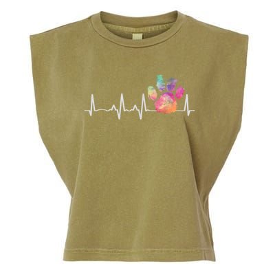 Cute Veterinarian Gift Rainbow Paw Print Heartbeat Vet Tech Gift Garment-Dyed Women's Muscle Tee