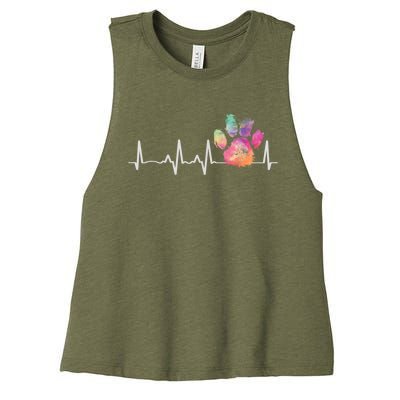 Cute Veterinarian Gift Rainbow Paw Print Heartbeat Vet Tech Gift Women's Racerback Cropped Tank