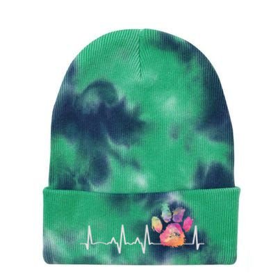 Cute Veterinarian Gift Rainbow Paw Print Heartbeat Vet Tech Gift Tie Dye 12in Knit Beanie