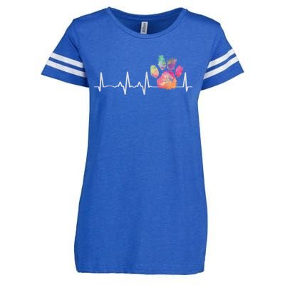 Cute Veterinarian Gift Rainbow Paw Print Heartbeat Vet Tech Gift Enza Ladies Jersey Football T-Shirt