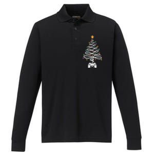 Christmas Video Game Xmas Tree Gaming Lover Video Gamer Cool Gift Performance Long Sleeve Polo