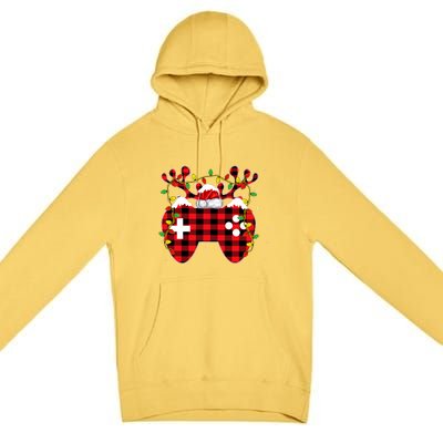 Christmas Video Game Gamer Controller Red Plaid Buffalo Xmas Premium Pullover Hoodie