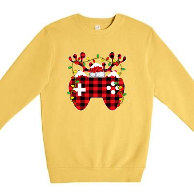 Christmas Video Game Gamer Controller Red Plaid Buffalo Xmas Premium Crewneck Sweatshirt