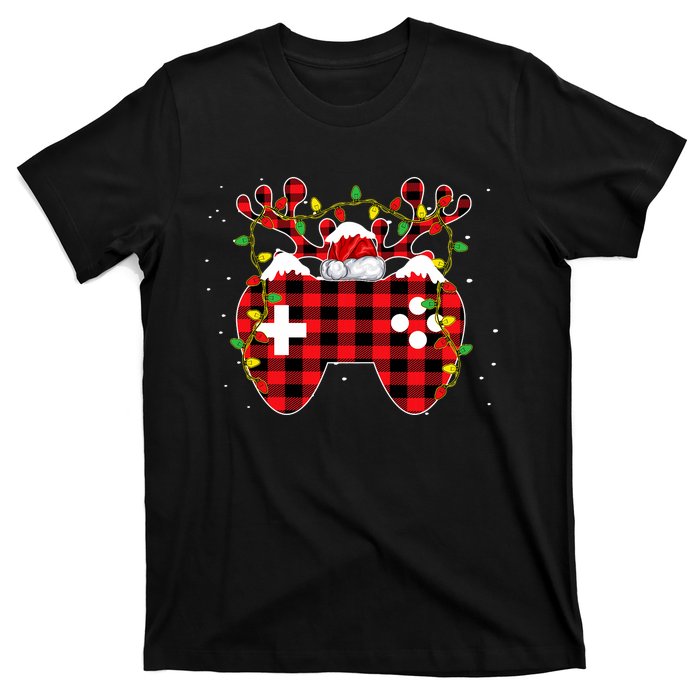 Christmas Video Game Gamer Controller Red Plaid Buffalo Xmas T-Shirt