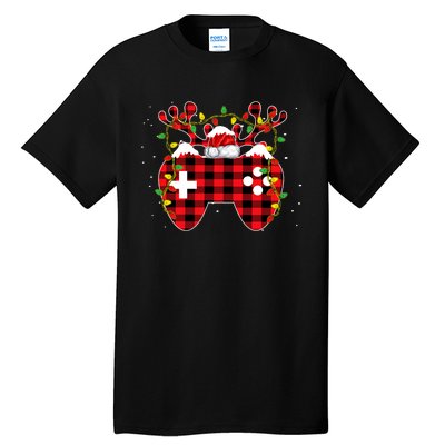 Christmas Video Game Gamer Controller Red Plaid Buffalo Xmas Tall T-Shirt