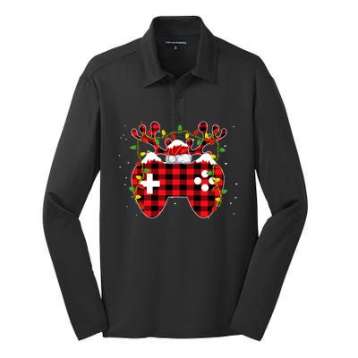 Christmas Video Game Gamer Controller Red Plaid Buffalo Xmas Silk Touch Performance Long Sleeve Polo