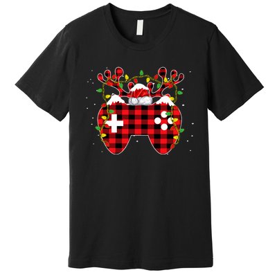 Christmas Video Game Gamer Controller Red Plaid Buffalo Xmas Premium T-Shirt