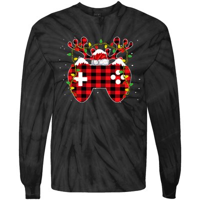 Christmas Video Game Gamer Controller Red Plaid Buffalo Xmas Tie-Dye Long Sleeve Shirt