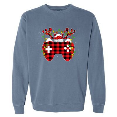 Christmas Video Game Gamer Controller Red Plaid Buffalo Xmas Garment-Dyed Sweatshirt