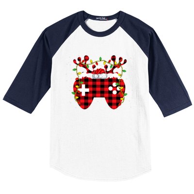 Christmas Video Game Gamer Controller Red Plaid Buffalo Xmas Baseball Sleeve Shirt