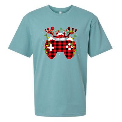 Christmas Video Game Gamer Controller Red Plaid Buffalo Xmas Sueded Cloud Jersey T-Shirt