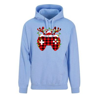 Christmas Video Game Gamer Controller Red Plaid Buffalo Xmas Unisex Surf Hoodie