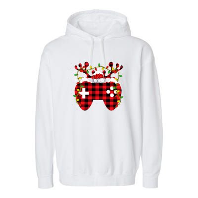 Christmas Video Game Gamer Controller Red Plaid Buffalo Xmas Garment-Dyed Fleece Hoodie