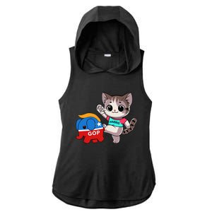 Cat Vs. Gop Elephant Kamala Harris Anti Trump Anti Maga Ladies PosiCharge Tri-Blend Wicking Draft Hoodie Tank