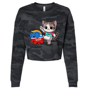 Cat Vs. Gop Elephant Kamala Harris Anti Trump Anti Maga Cropped Pullover Crew