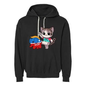 Cat Vs. Gop Elephant Kamala Harris Anti Trump Anti Maga Garment-Dyed Fleece Hoodie