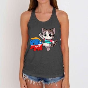 Cat Vs. Gop Elephant Kamala Harris Anti Trump Anti Maga Women's Knotted Racerback Tank