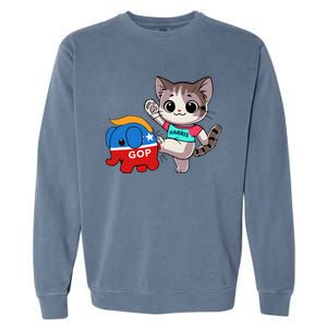 Cat Vs. Gop Elephant Kamala Harris Anti Trump Anti Maga Garment-Dyed Sweatshirt