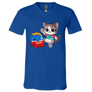 Cat Vs. Gop Elephant Kamala Harris Anti Trump Anti Maga V-Neck T-Shirt