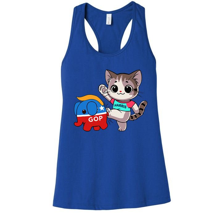 Cat Vs. Gop Elephant Kamala Harris Anti Trump Anti Maga Women's Racerback Tank