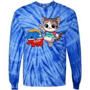 Cat Vs. Gop Elephant Kamala Harris Anti Trump Anti Maga Tie-Dye Long Sleeve Shirt