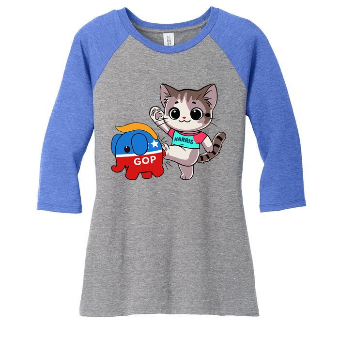 Cat Vs. Gop Elephant Kamala Harris Anti Trump Anti Maga Women's Tri-Blend 3/4-Sleeve Raglan Shirt