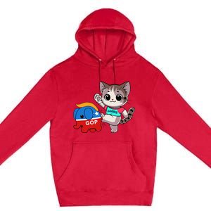 Cat Vs. Gop Elephant Kamala Harris Anti Trump Anti Maga Premium Pullover Hoodie