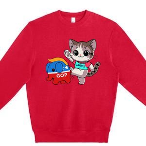 Cat Vs. Gop Elephant Kamala Harris Anti Trump Anti Maga Premium Crewneck Sweatshirt